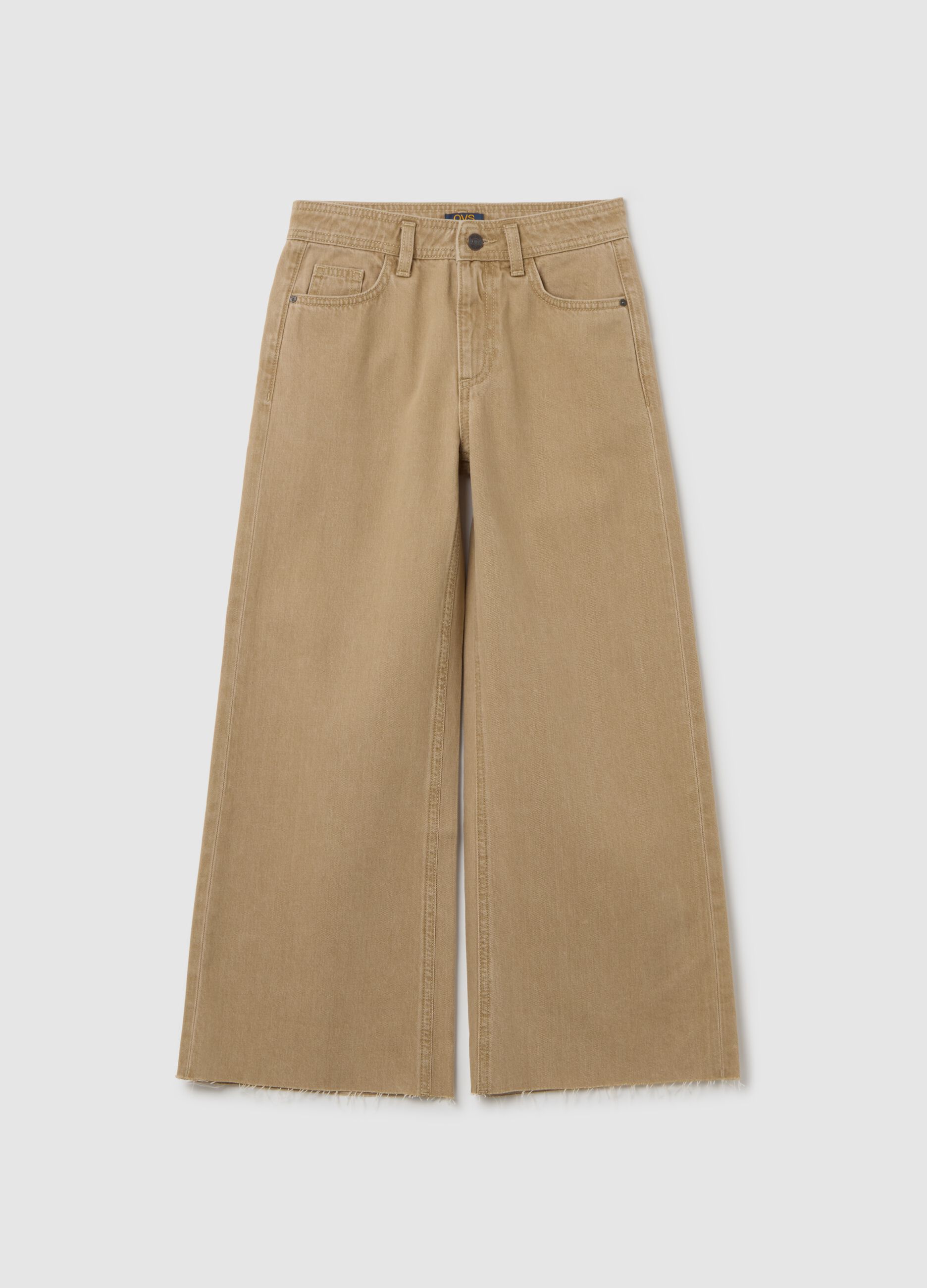 Girls' beige wide leg pure cotton trousers
