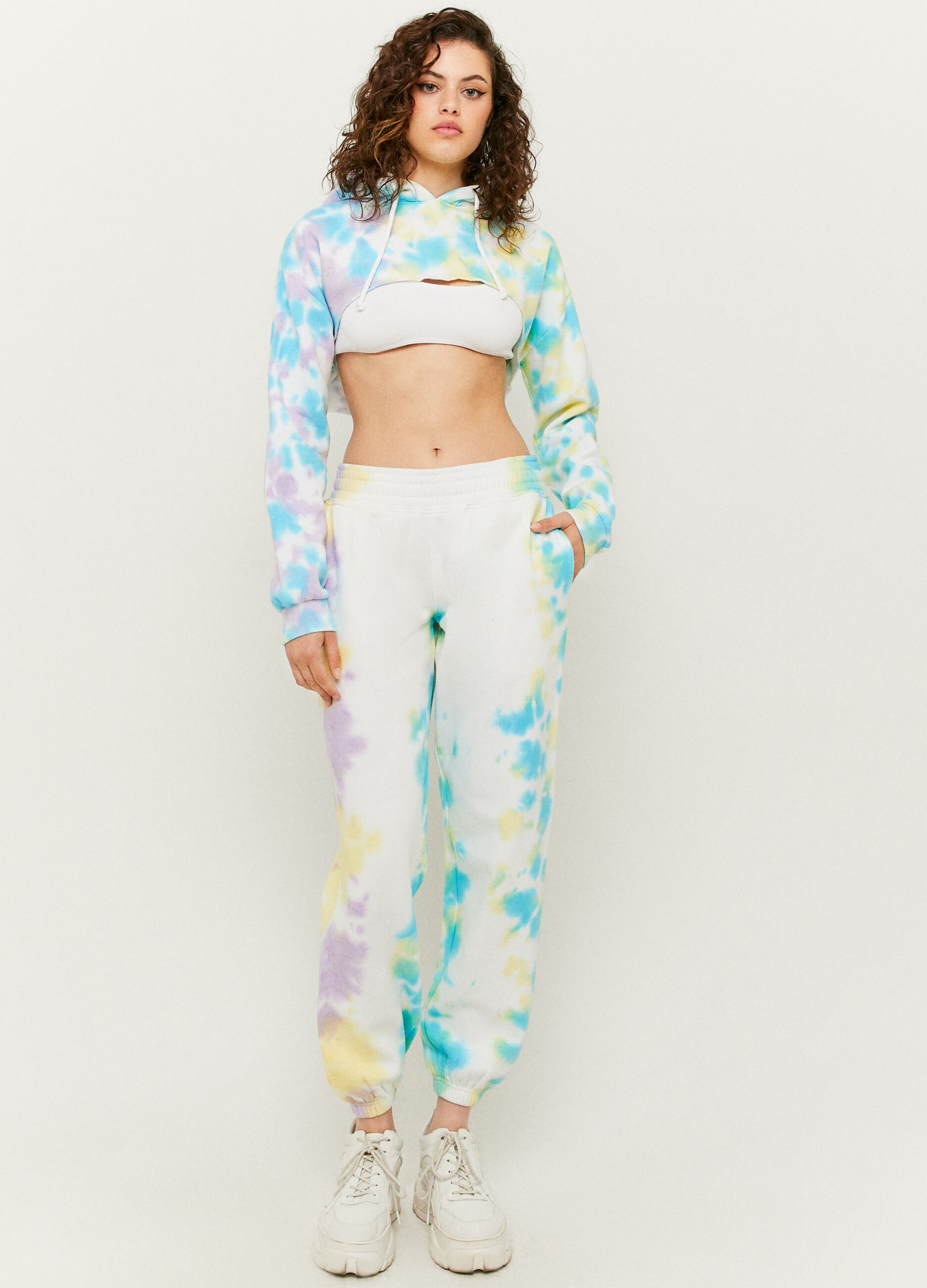 Felpa cropped con stampa Tie Dye_0