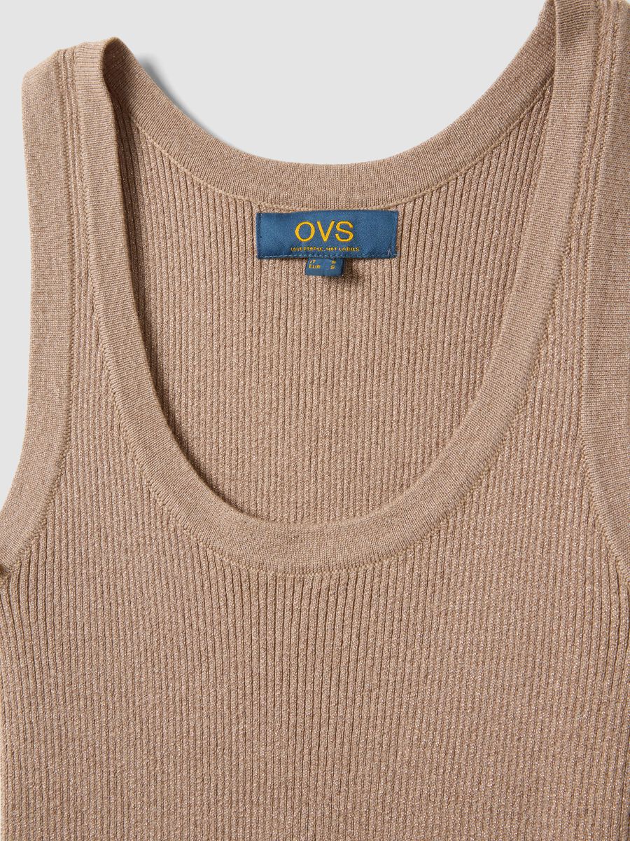 Beige viscose blend fitted tank top_5