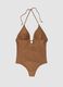 Brown stretch-fabric one-piece swimsuit with braided tie straps_4