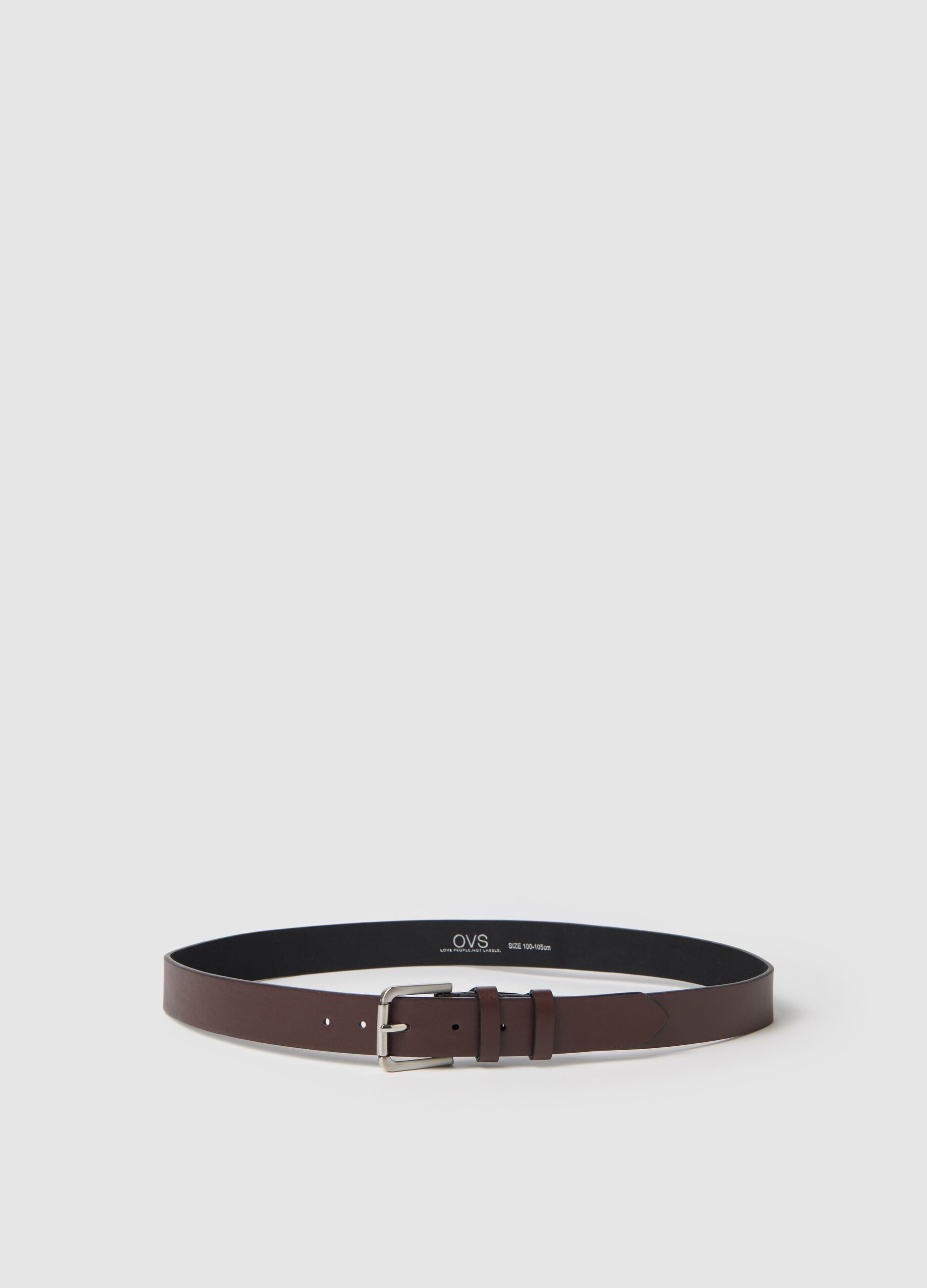 Brown belt with rounded metal buckle
