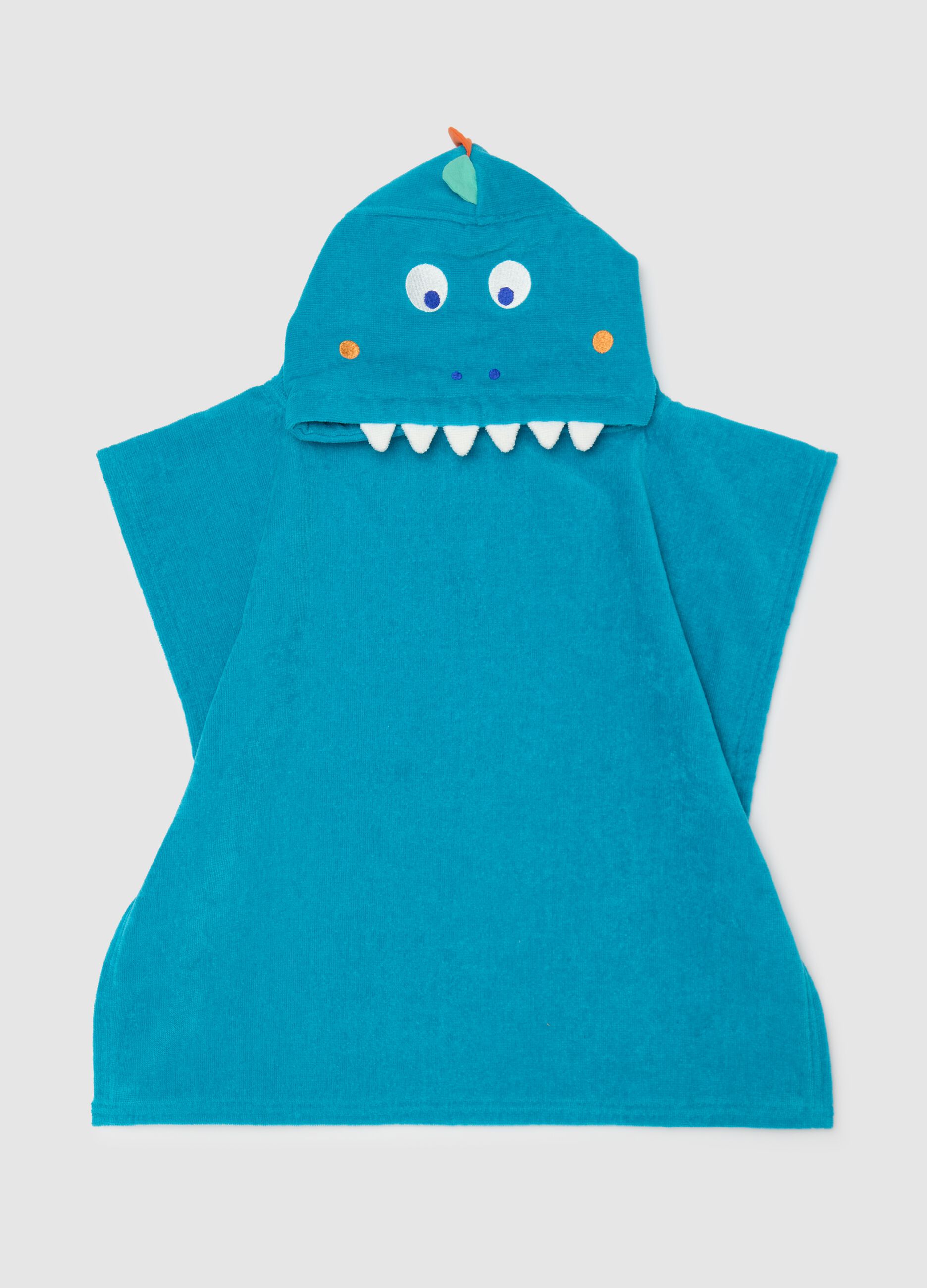 Blue cotton hooded children's towel poncho