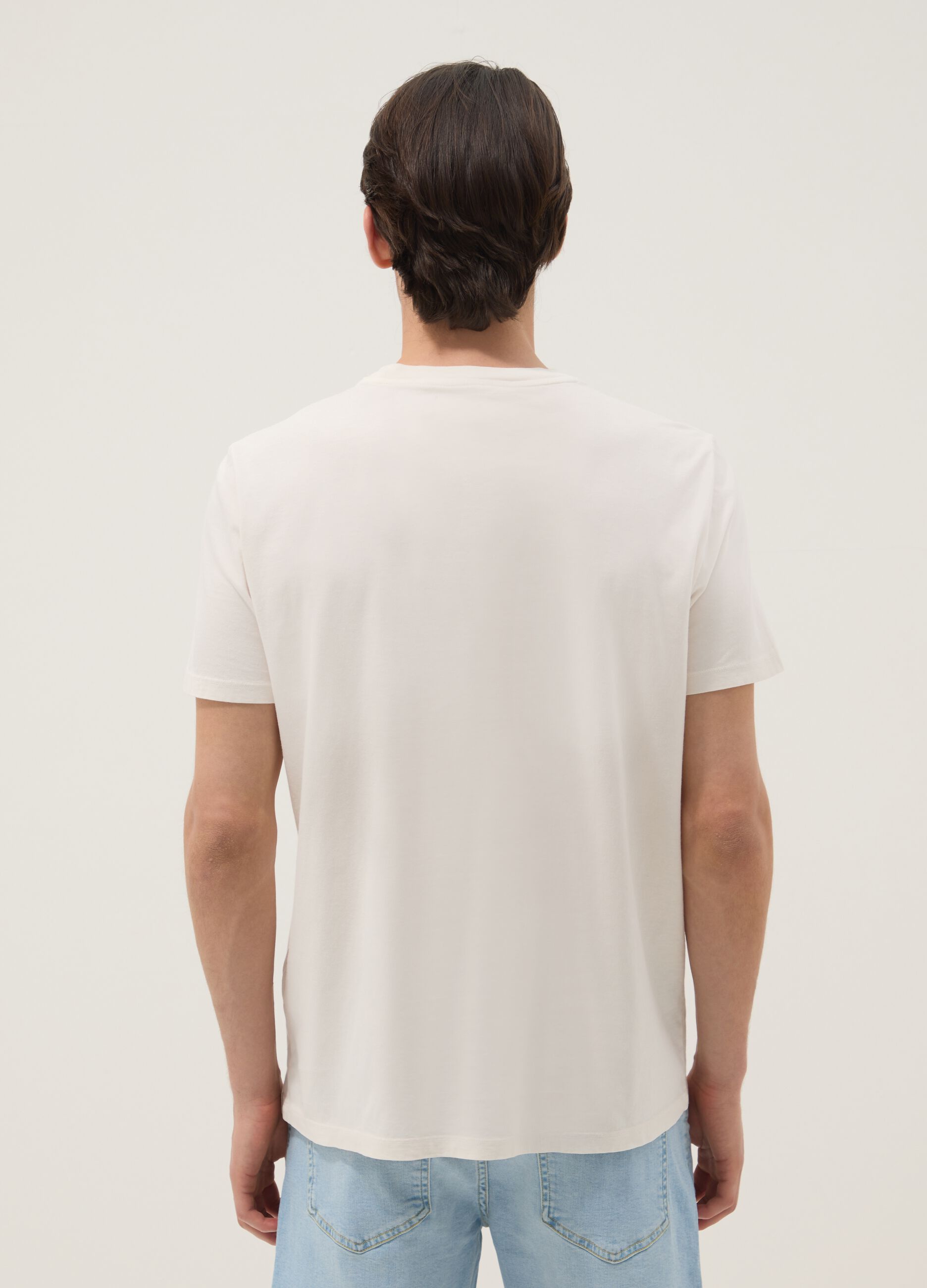 T-shirt beige in puro cotone a maniche corte regular fit