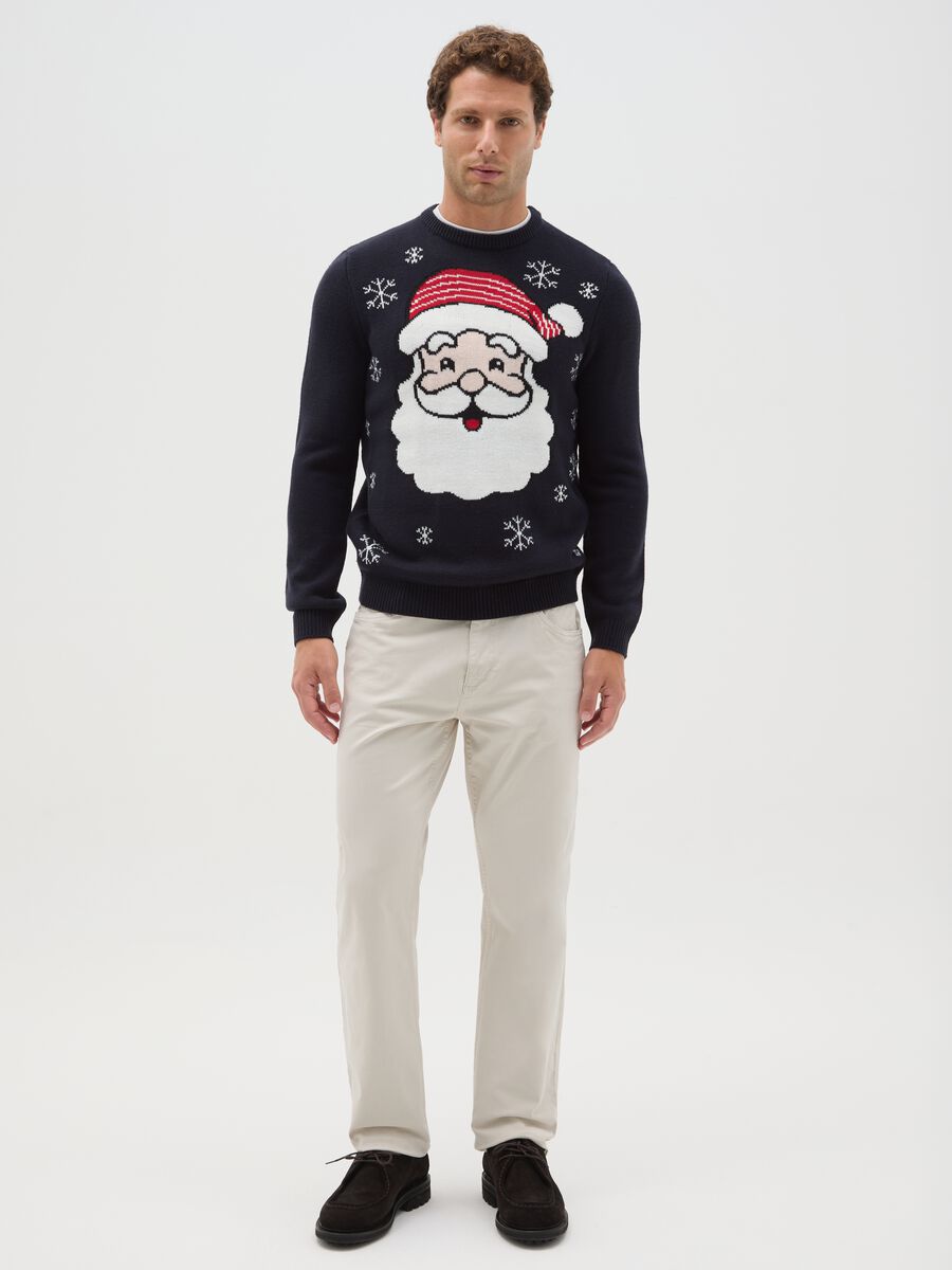 Blue regular fit Christmas jumper with Santa Claus embroidery_1