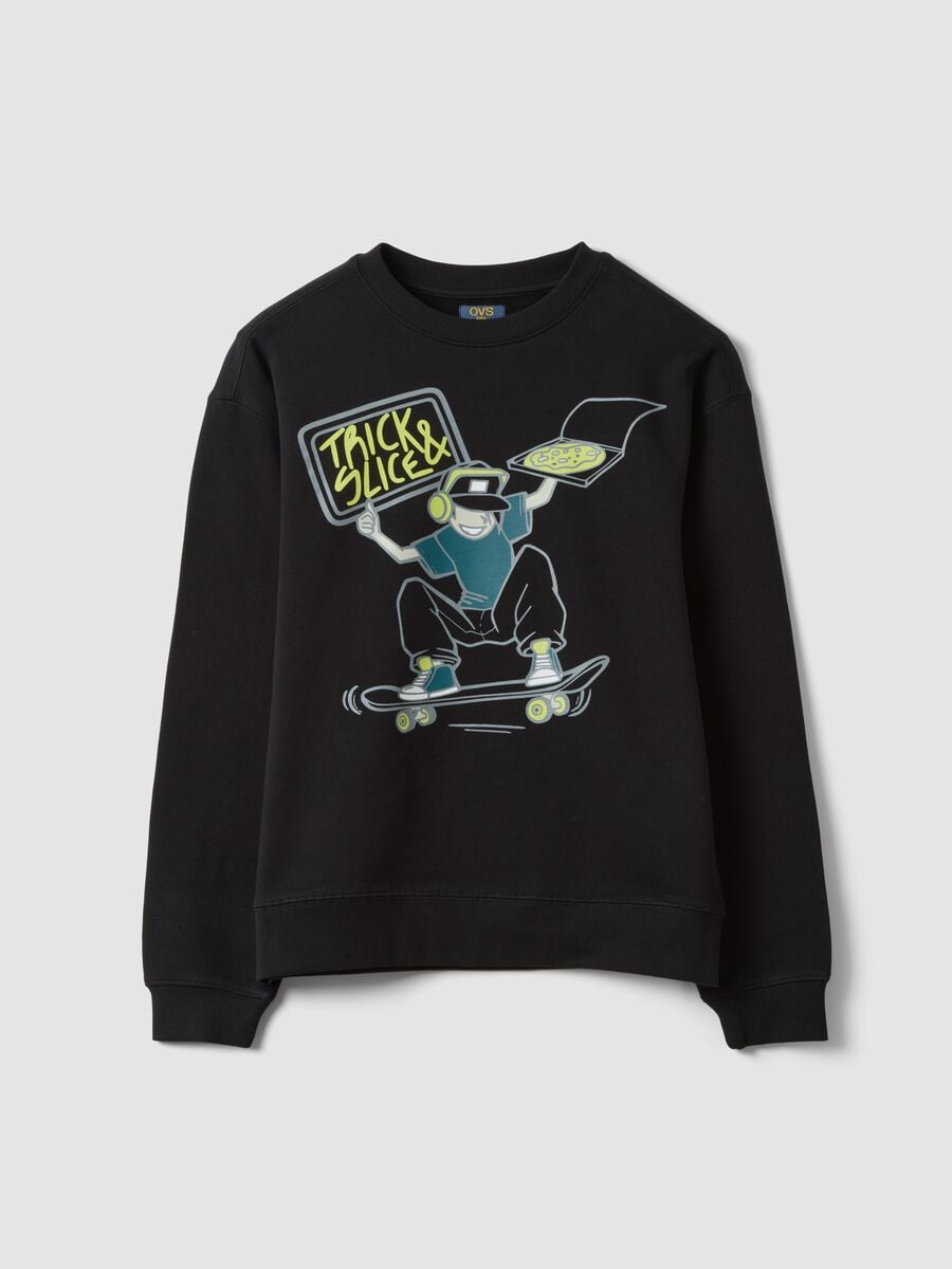 Black pure cotton crew-neck sweatshirt with print_0
