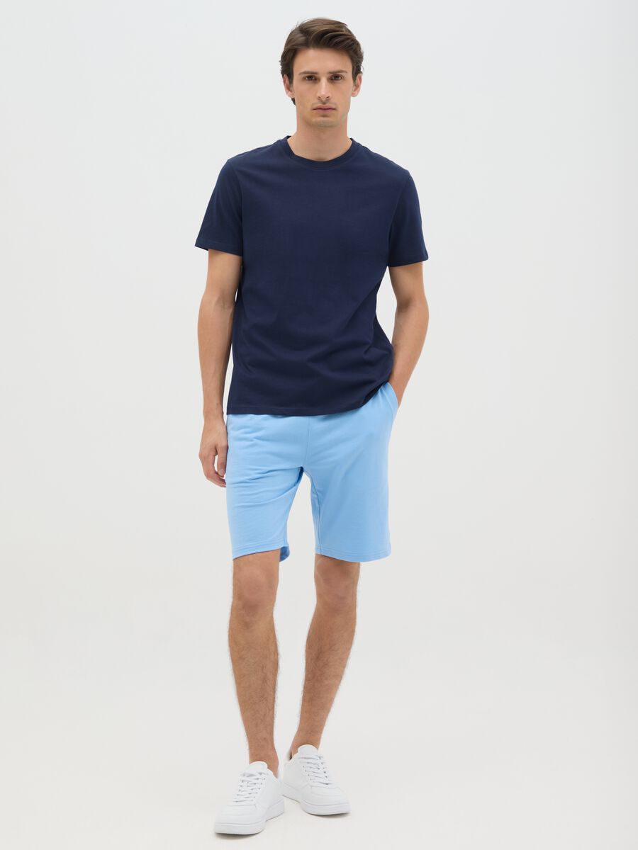 Men's regular fit sky blue cotton blend shorts with back pocket_0