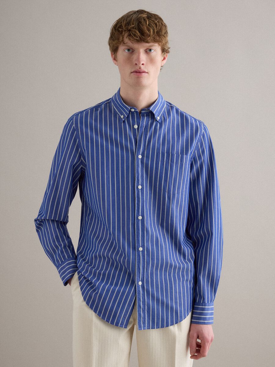 Multicolour striped pure cotton shirt, regular fit_0