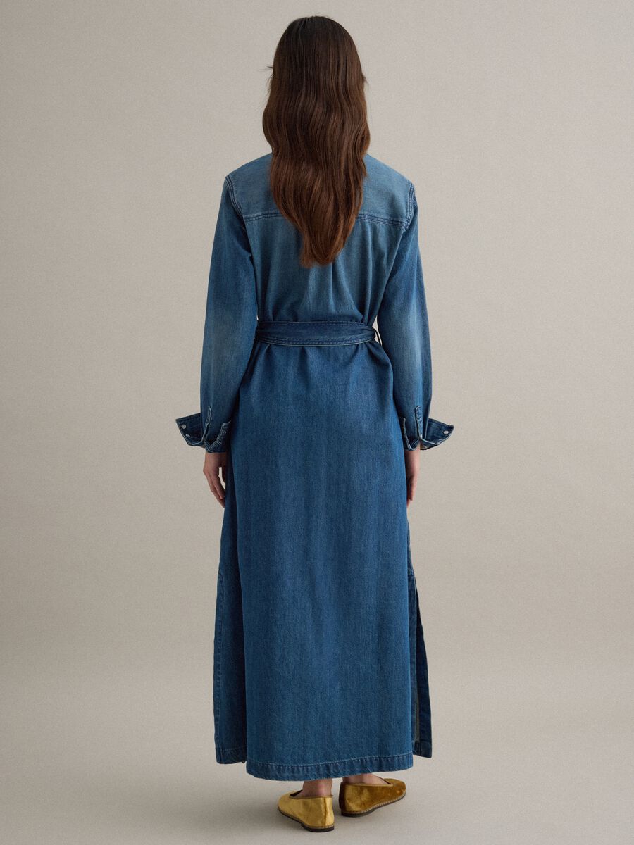 Long dress in pure blue denim cotton regular fit_2