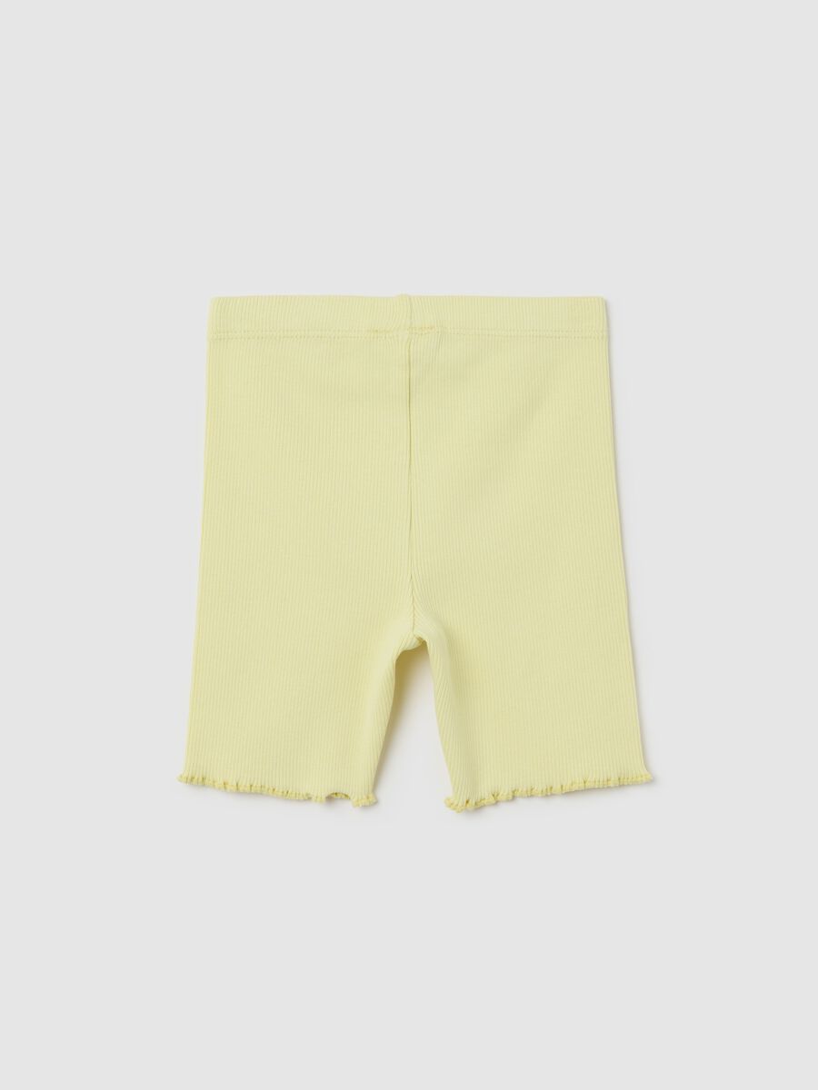 Ribbed yellow shorts with wavy hem_1