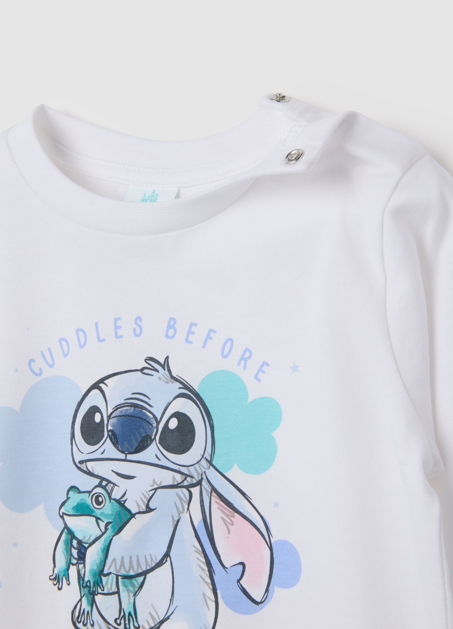 Kids' pyjama set in pure white and blue cotton