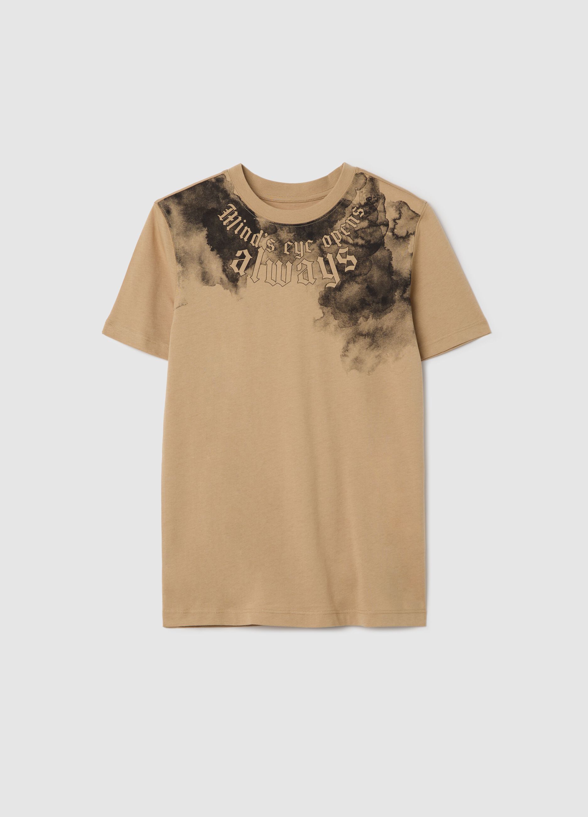 Brown T-shirt in cotton with lettering print
