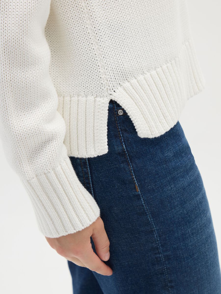 Maglione a collo alto in puro cotone bianco _3