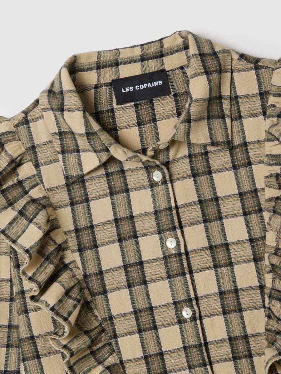 Camicia a quadri multicolor con volant in puro cotone regular fit _6