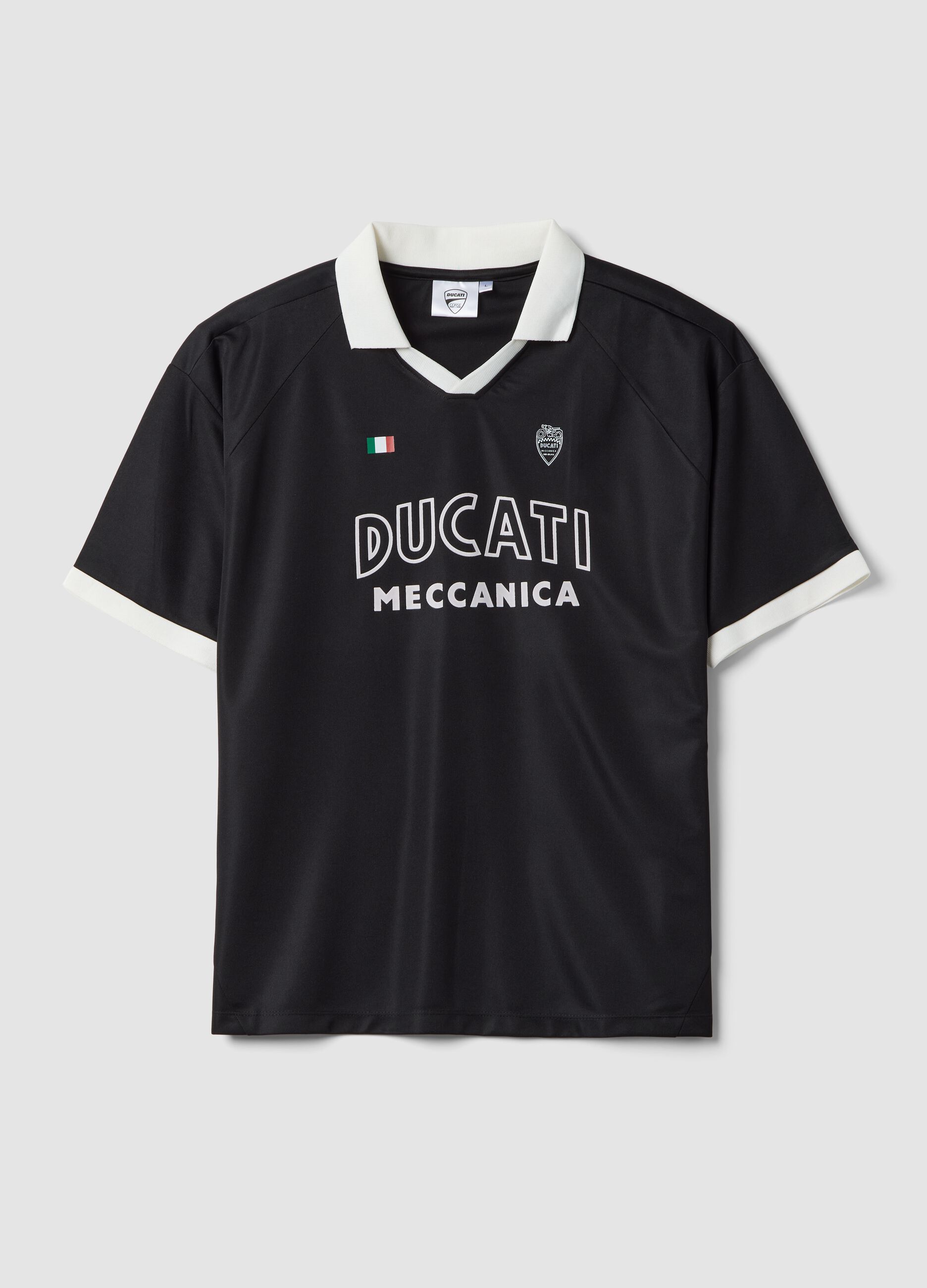 Black regular-fit T-shirt with contrast collar and Ducati lettering