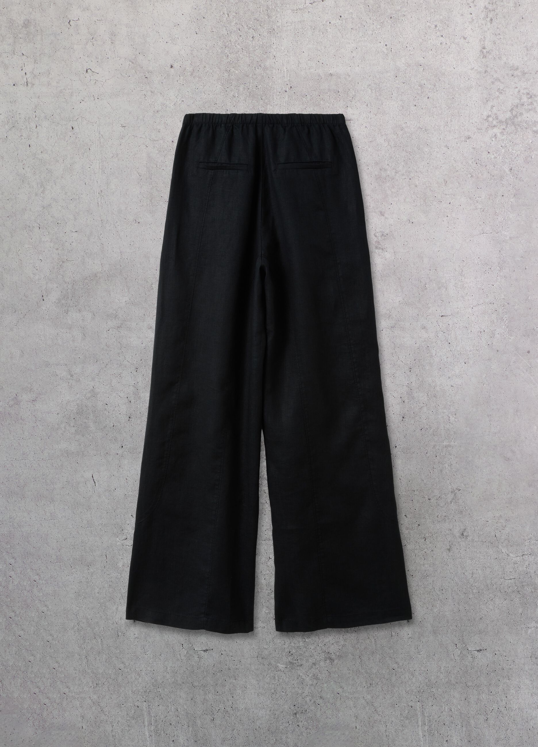 100% Linen Wide-Leg Trousers Black
