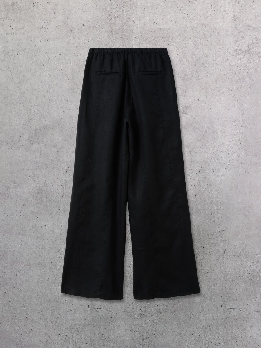 100% Linen Wide-Leg Trousers Black_7