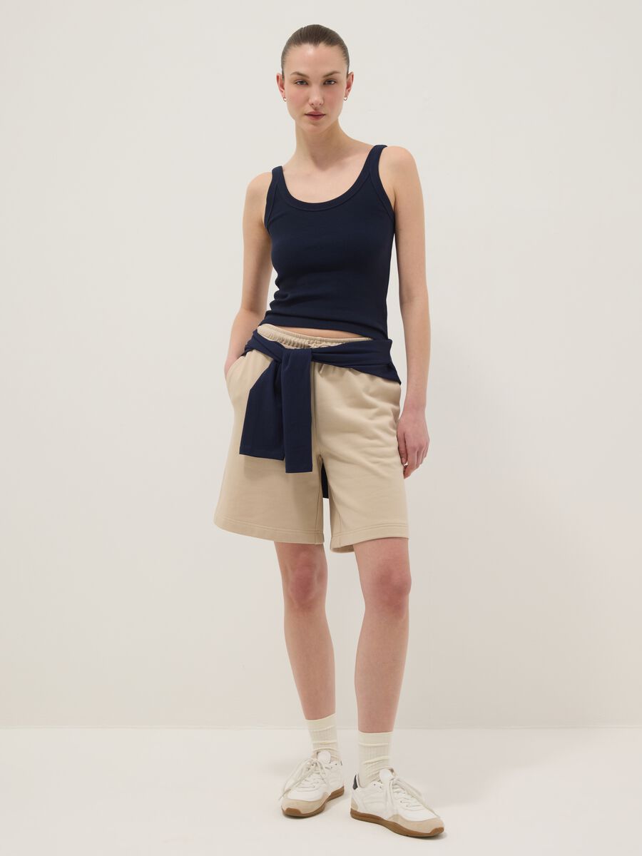 Blue fitted stretch-cotton vest top_2