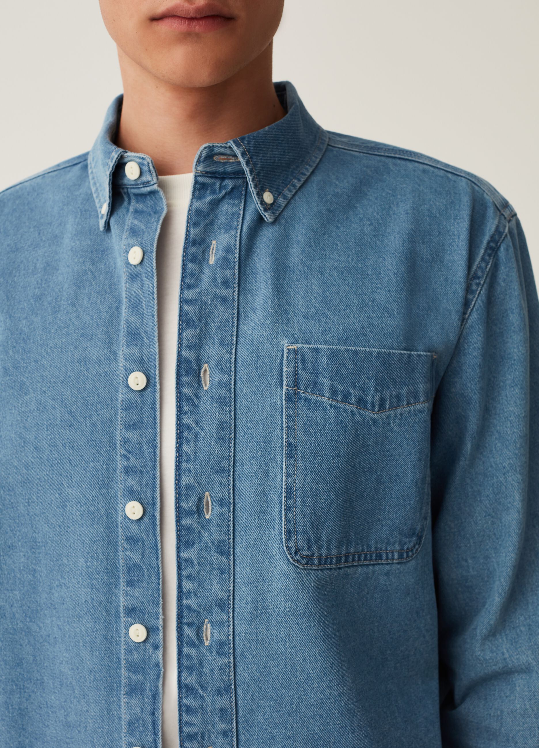 Camicia workwear in denim con tasca_3