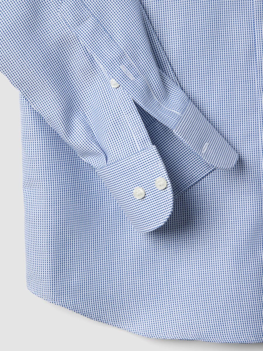 Camicia in puro cotone azzurra slim fit con microquadri_1