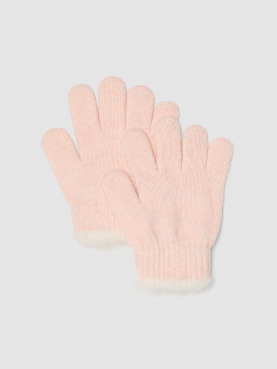 Pink stretch-wool gloves with ribbed cuffs_0