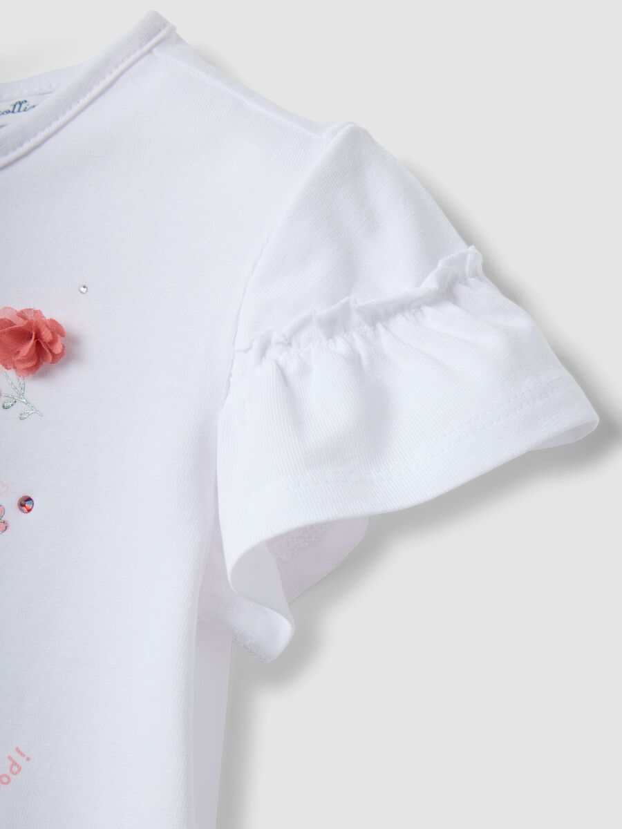 Girls' regular fit white stretch cotton t-shirt with flowers_3