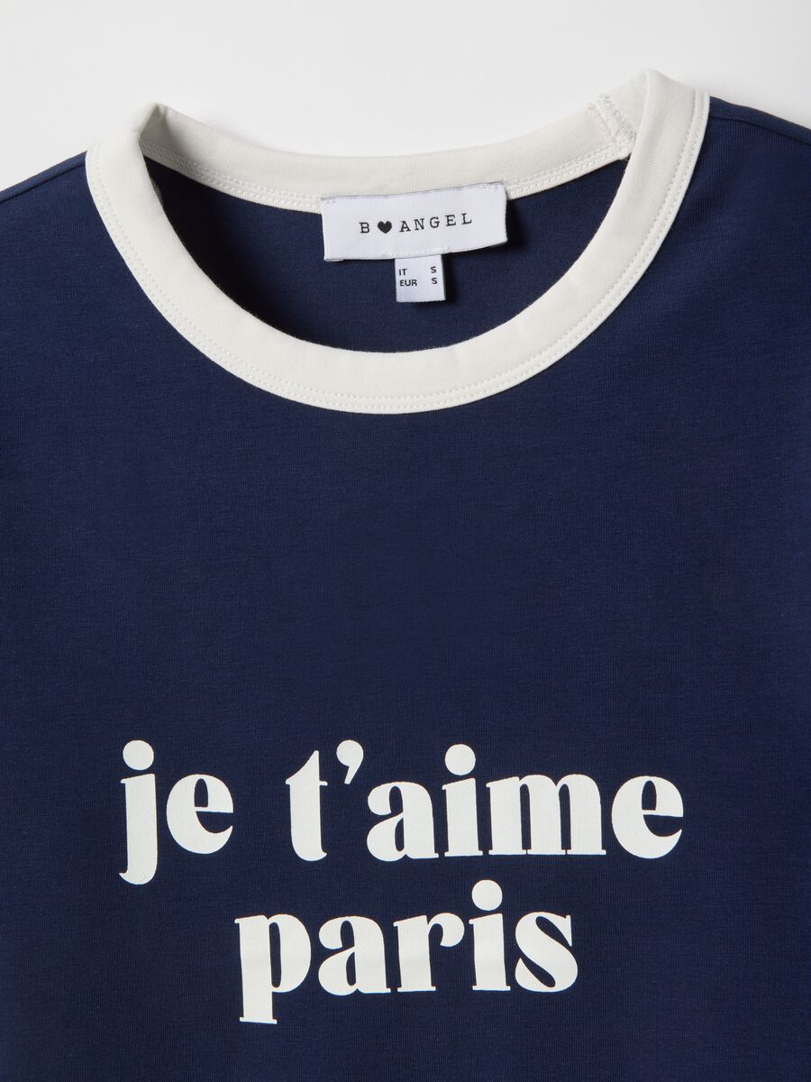 T-shirt in cotone elasticizzato blu regular fit con stampa_5