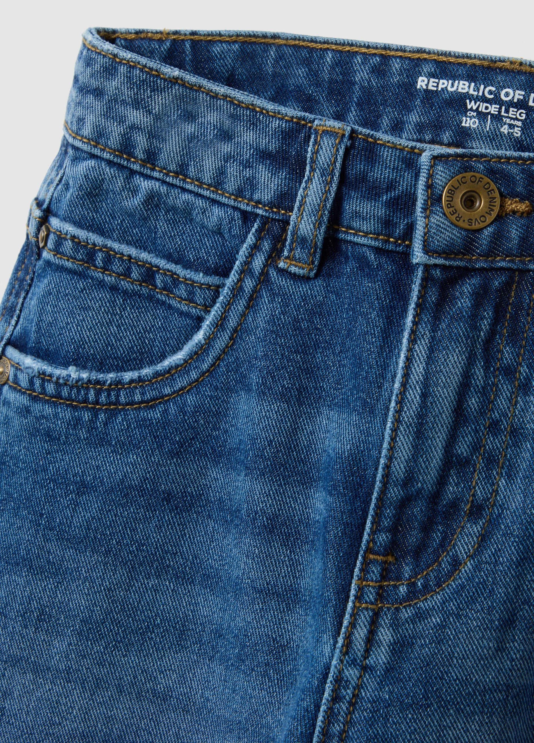 Wide-leg pure cotton blue jeans for children