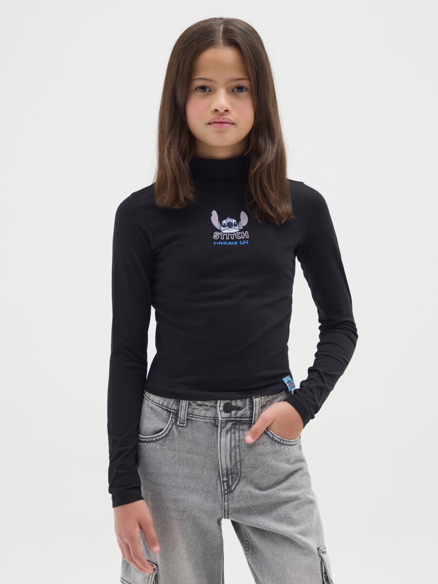 Girls' black stretch cotton blend t-shirt_0