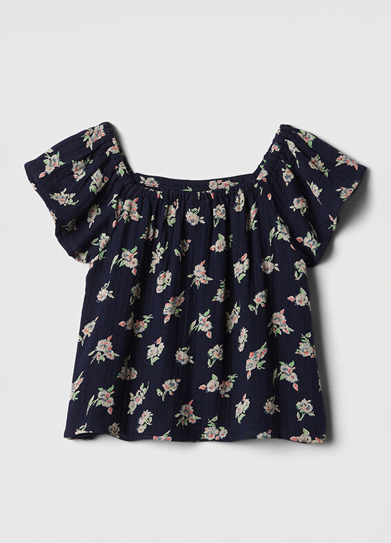 Floral Blouse with Gathered Shoulders