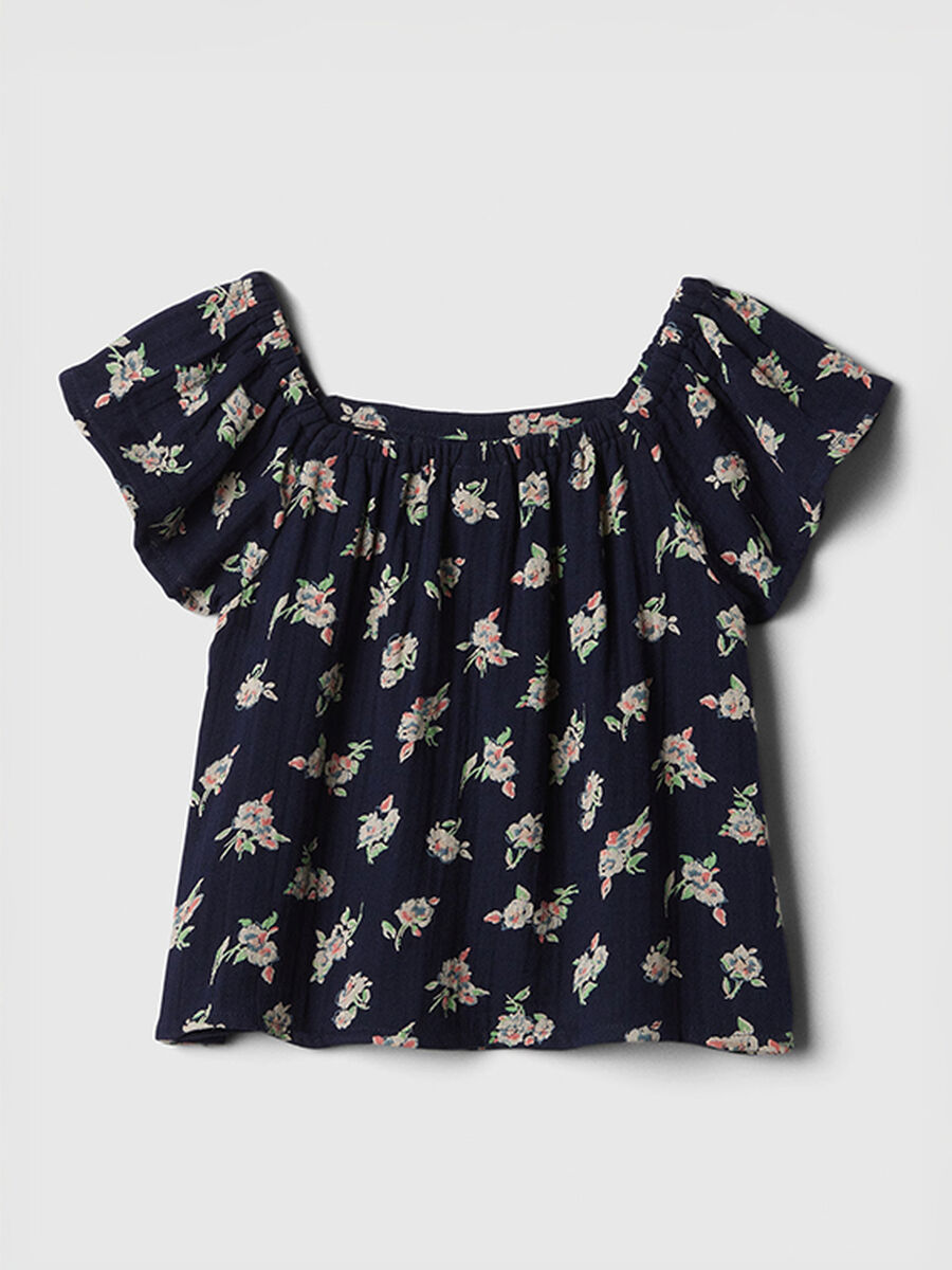 Floral Blouse with Gathered Shoulders_0