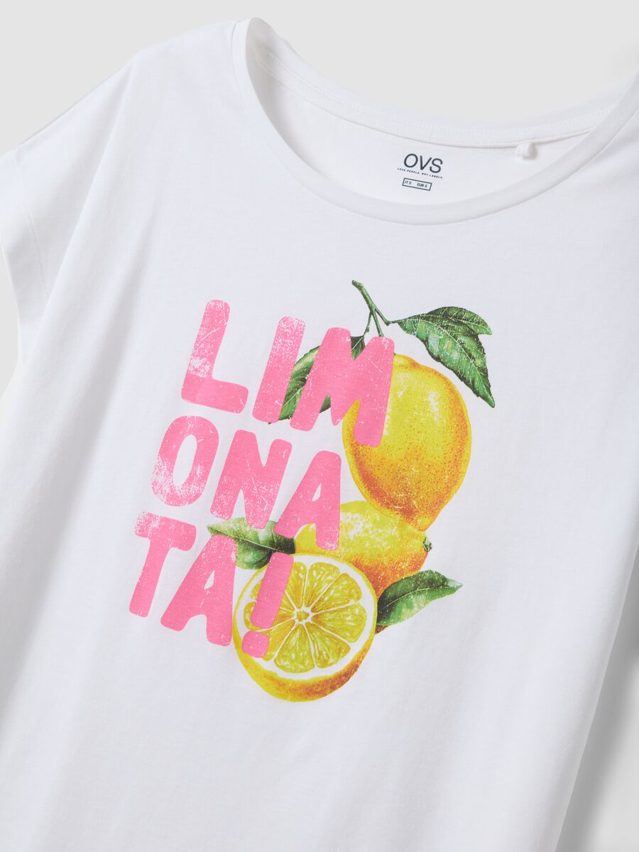 T-shirt pigiama bianco in puro cotone organico con stampa regular fit_5