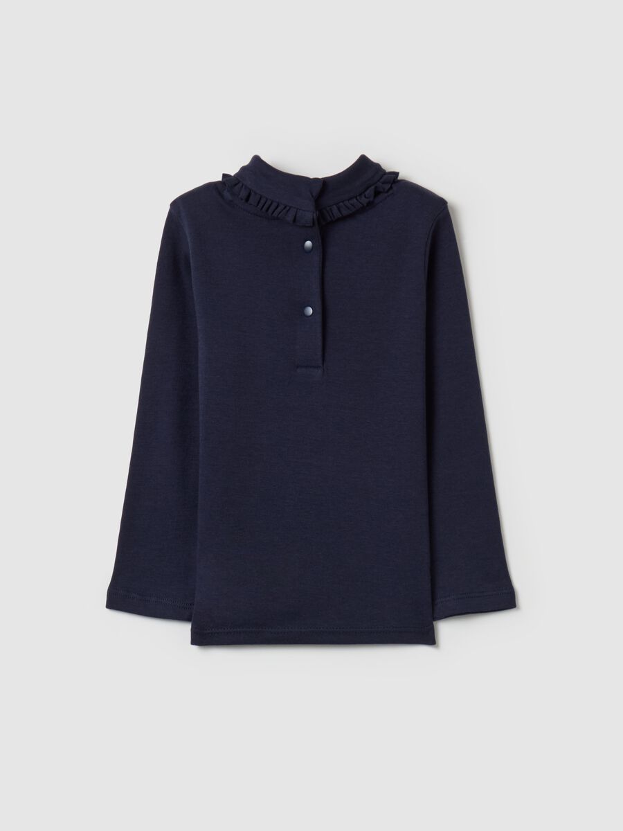 T-shirt in cotton with high neck and ruffles_1