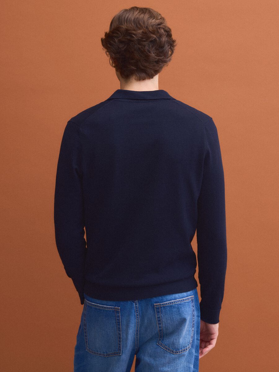 Polo blu in puro cotone a maniche lunghe_3