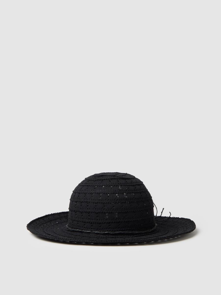 Women's black cotton blend hat with relaxed brim_0