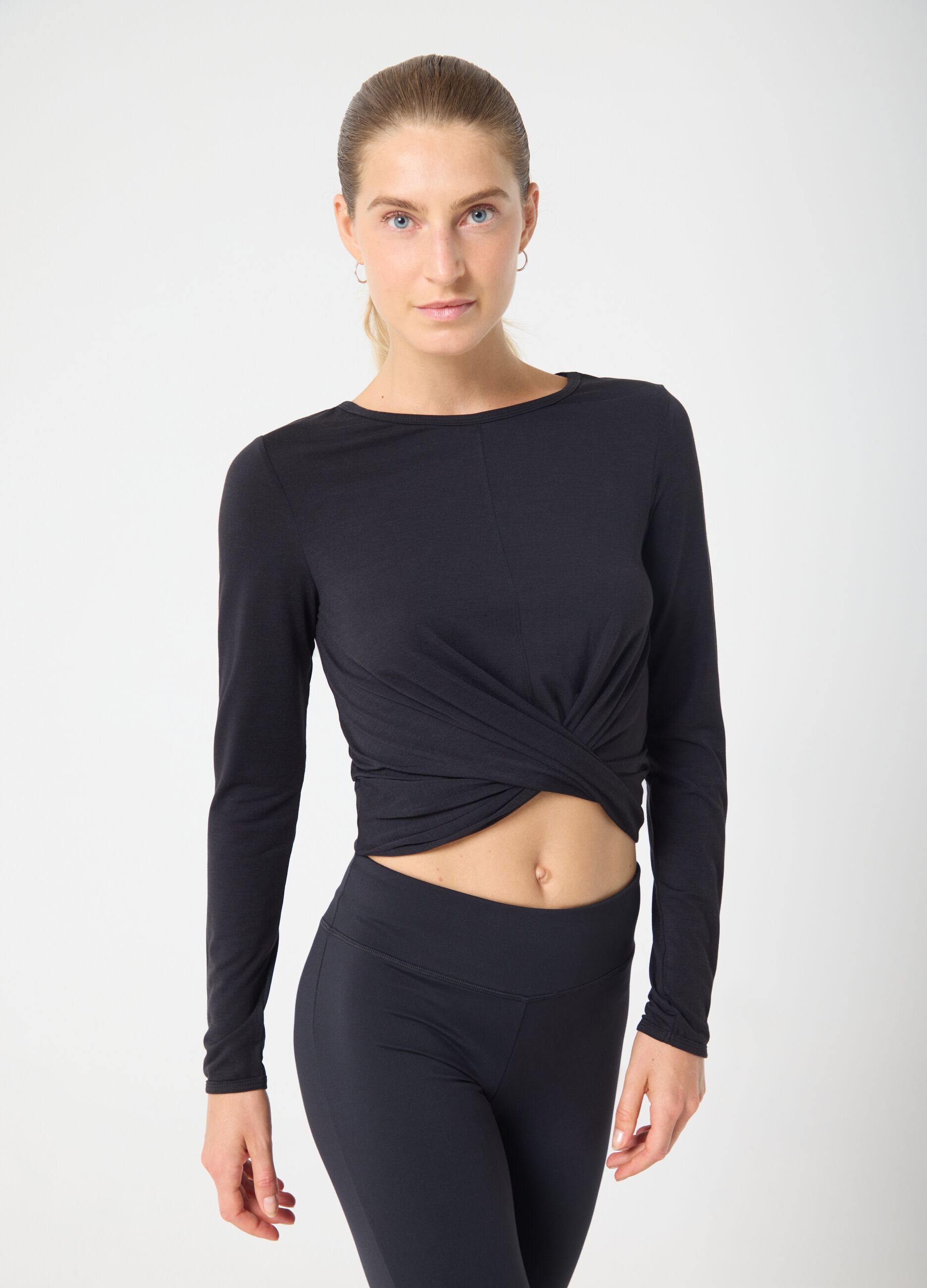 Technical fabric cropped T-shirt with crossover ALTAVIA STUDIO