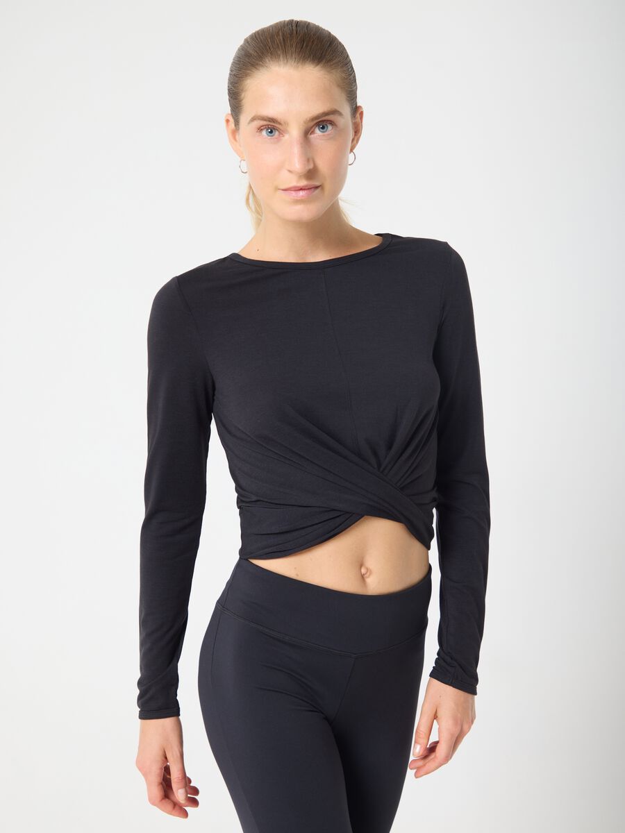 Technical fabric cropped T-shirt with crossover ALTAVIA STUDIO_0