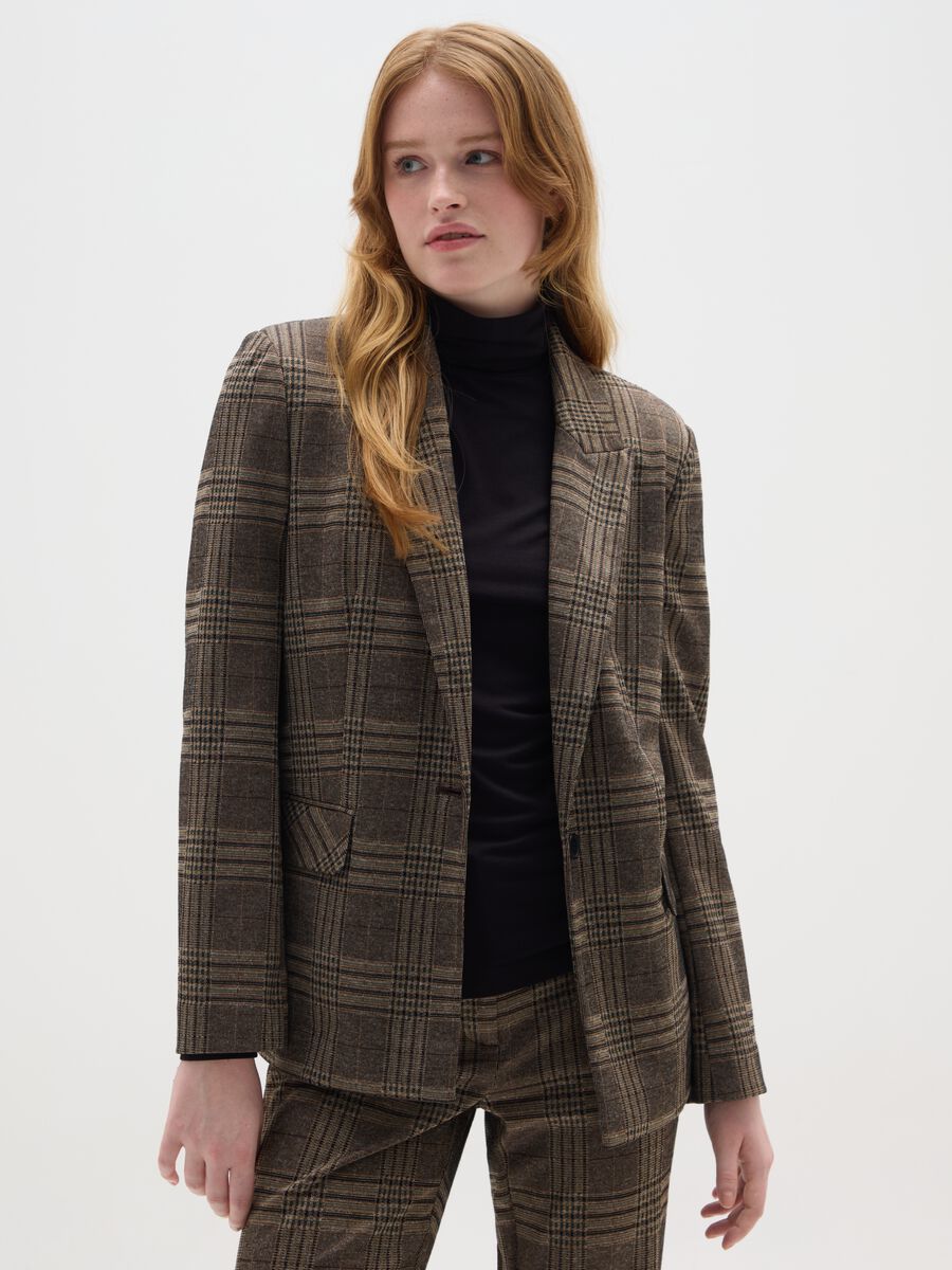 Slim Fit Multicolor Stretch Fabric Blazer_0