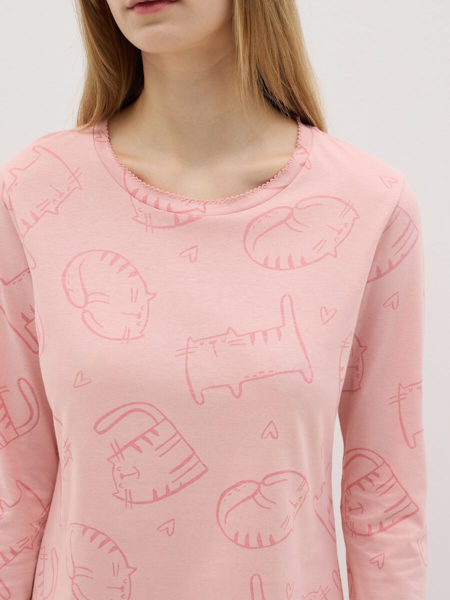 Pink cotton nightgown with cats print_3