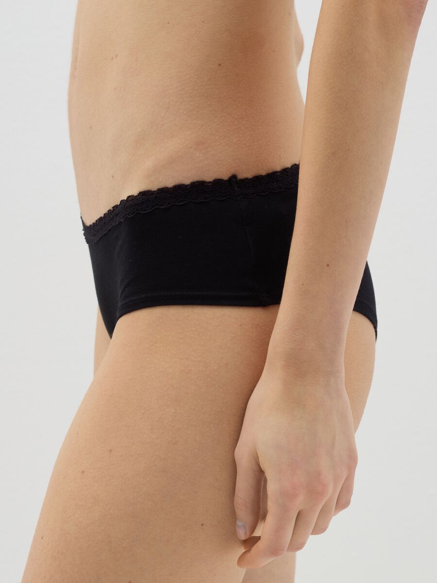 Stretch cotton French knickers with lace_3