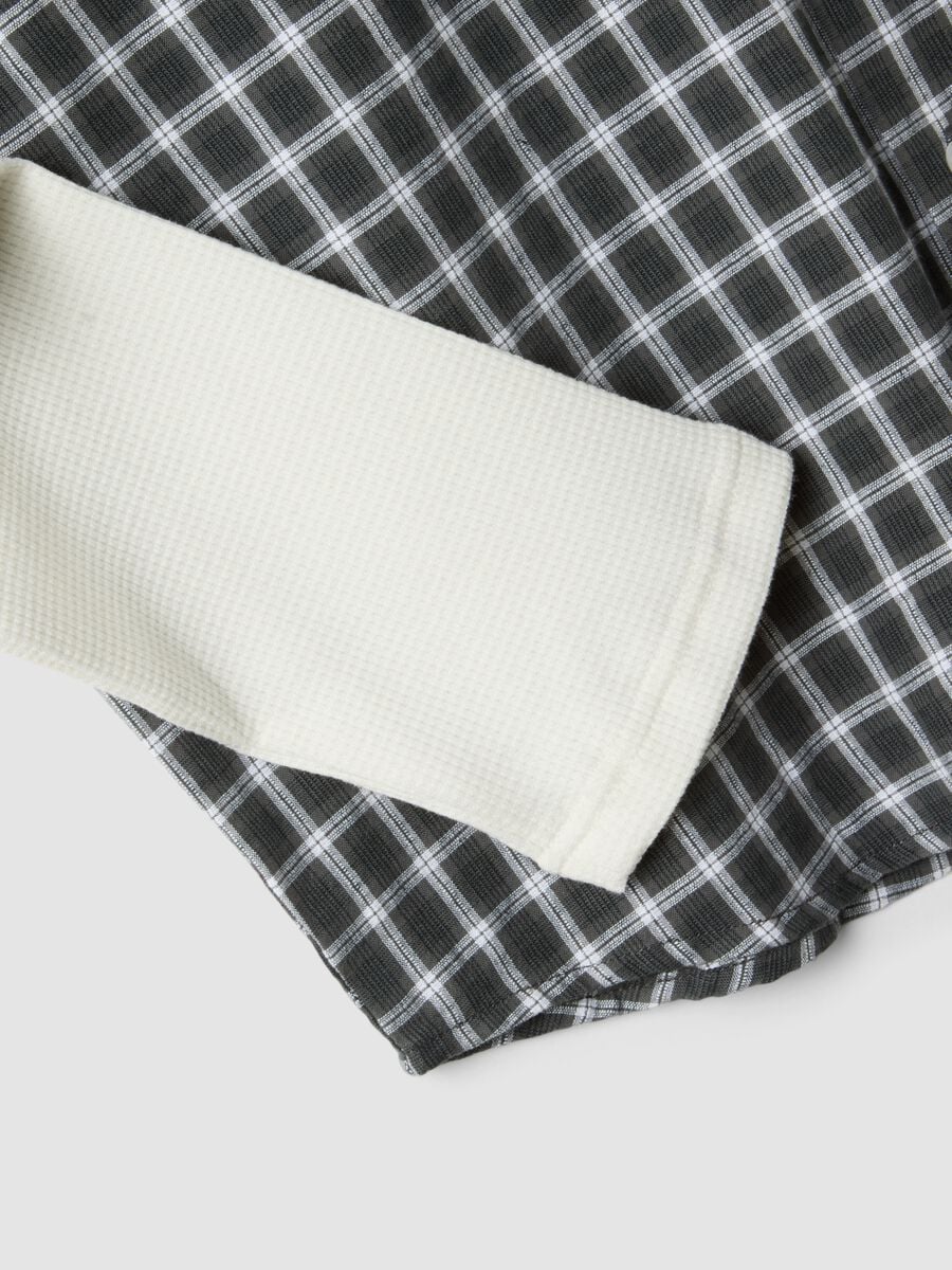 Camicia double layer nera a quadri in popeline di puro cotone over fit_1