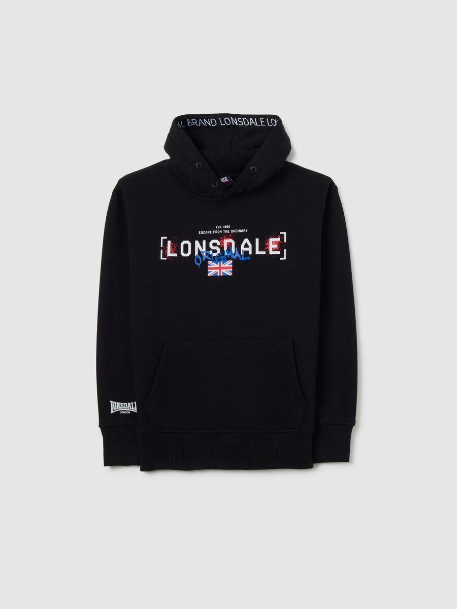 Felpa da bambino in misto cotone nera con cappuccio_3