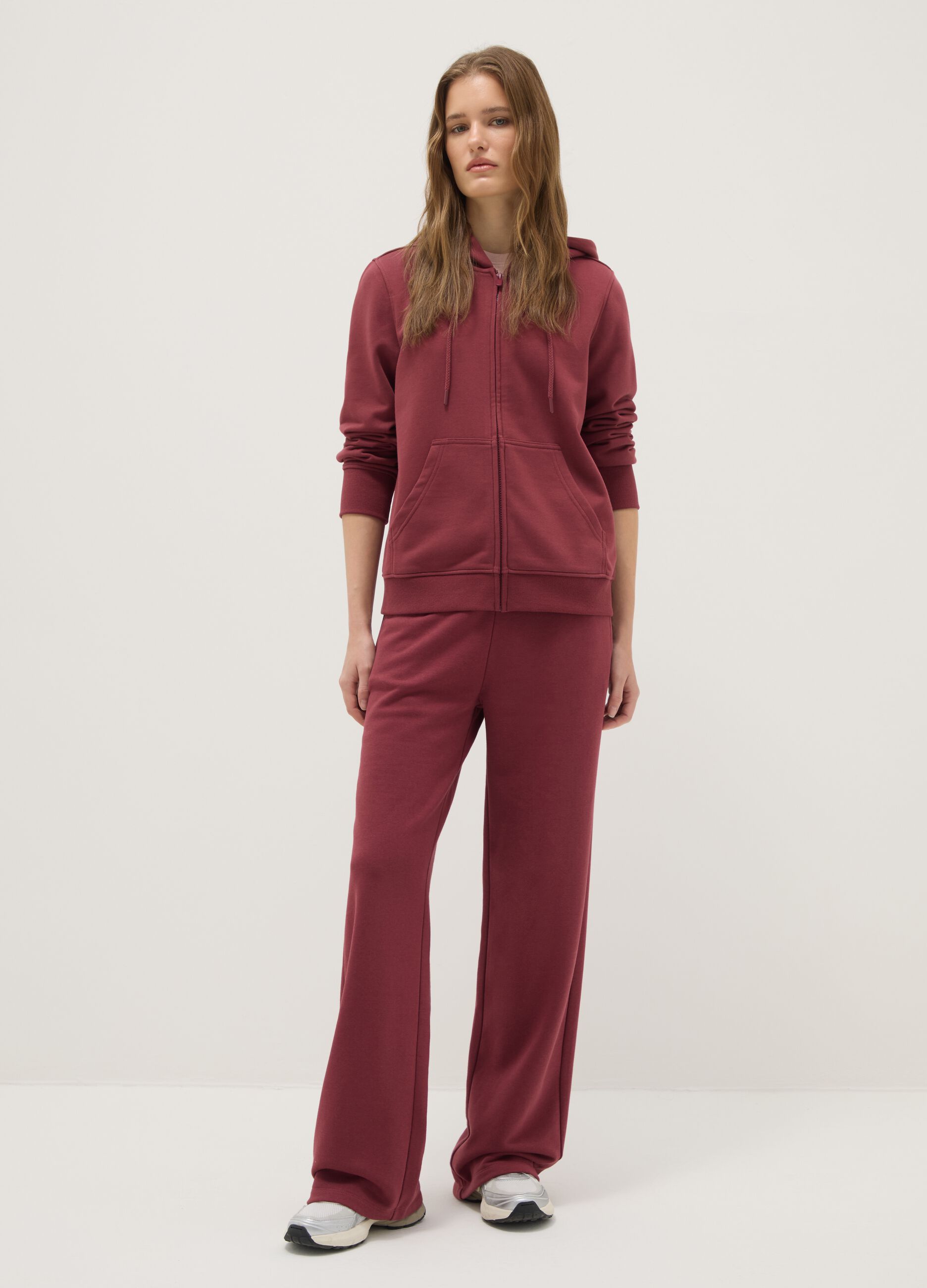 Pink cotton blend hoodie regular fit with zip