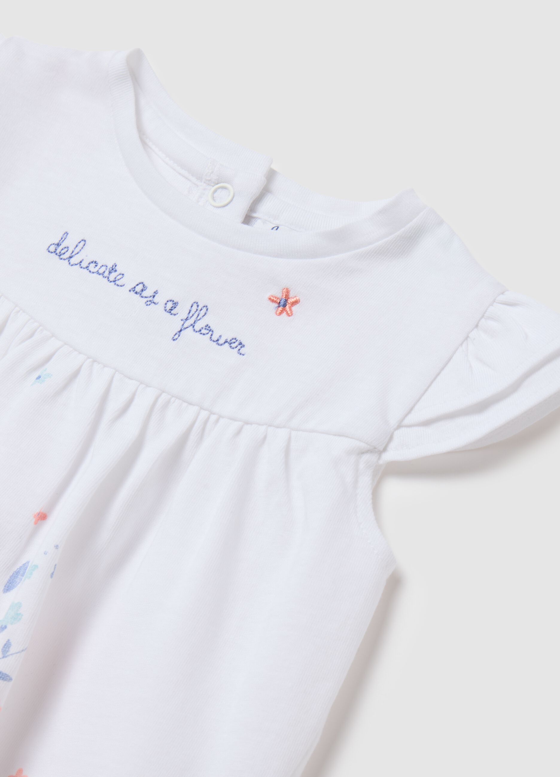 Set neonato da bambina in puro cotone bianco con rouches