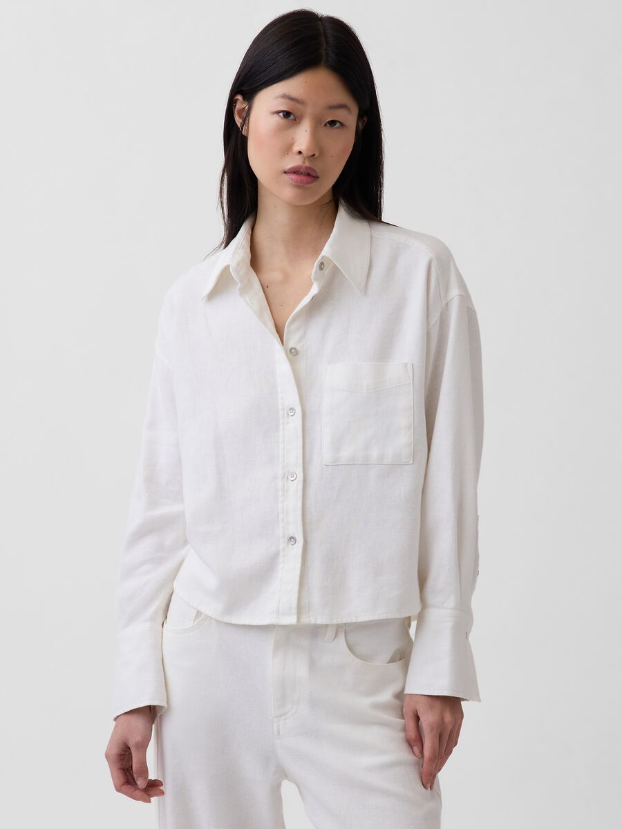 Camicia in puro cotone con tasca applicata_0
