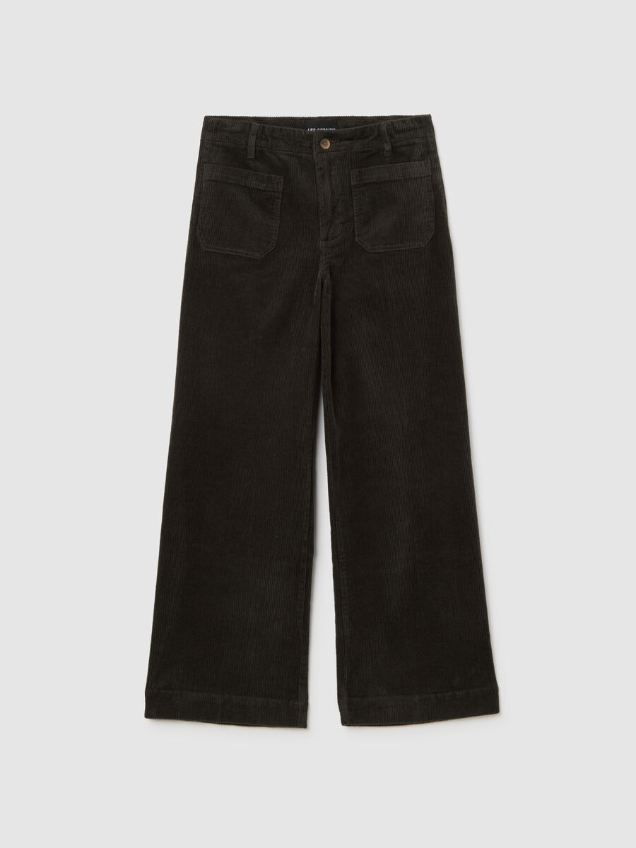 Black stretch cotton velvet trousers regular fit_4