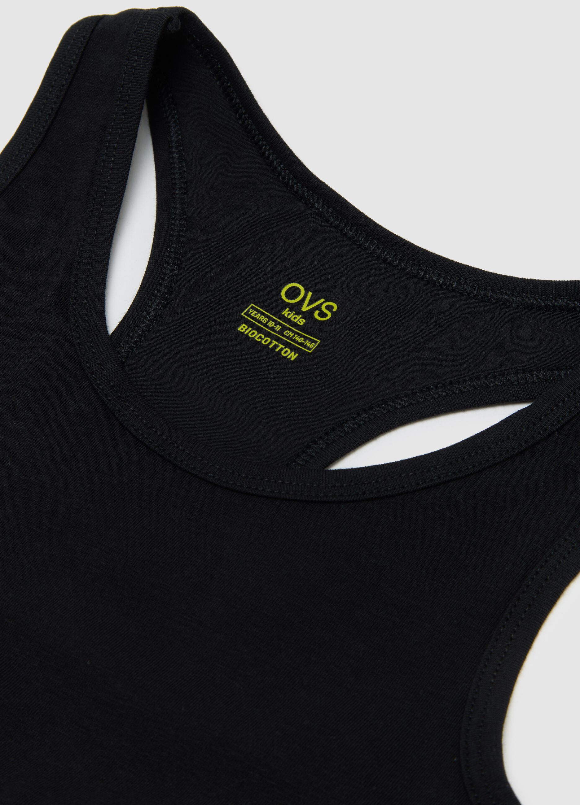 Set of girls' sporty tops in black stretch cotton