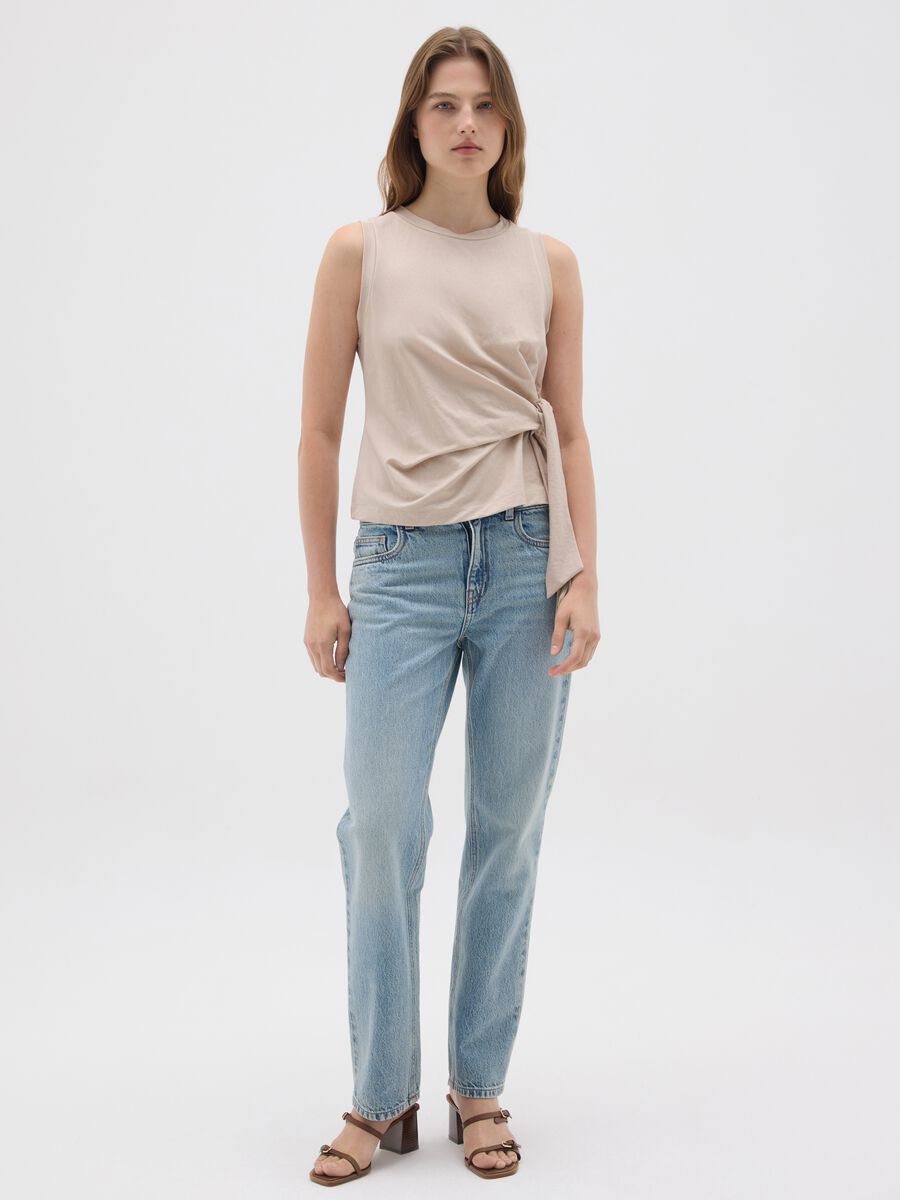 Beige mixed fitted top with knot_0