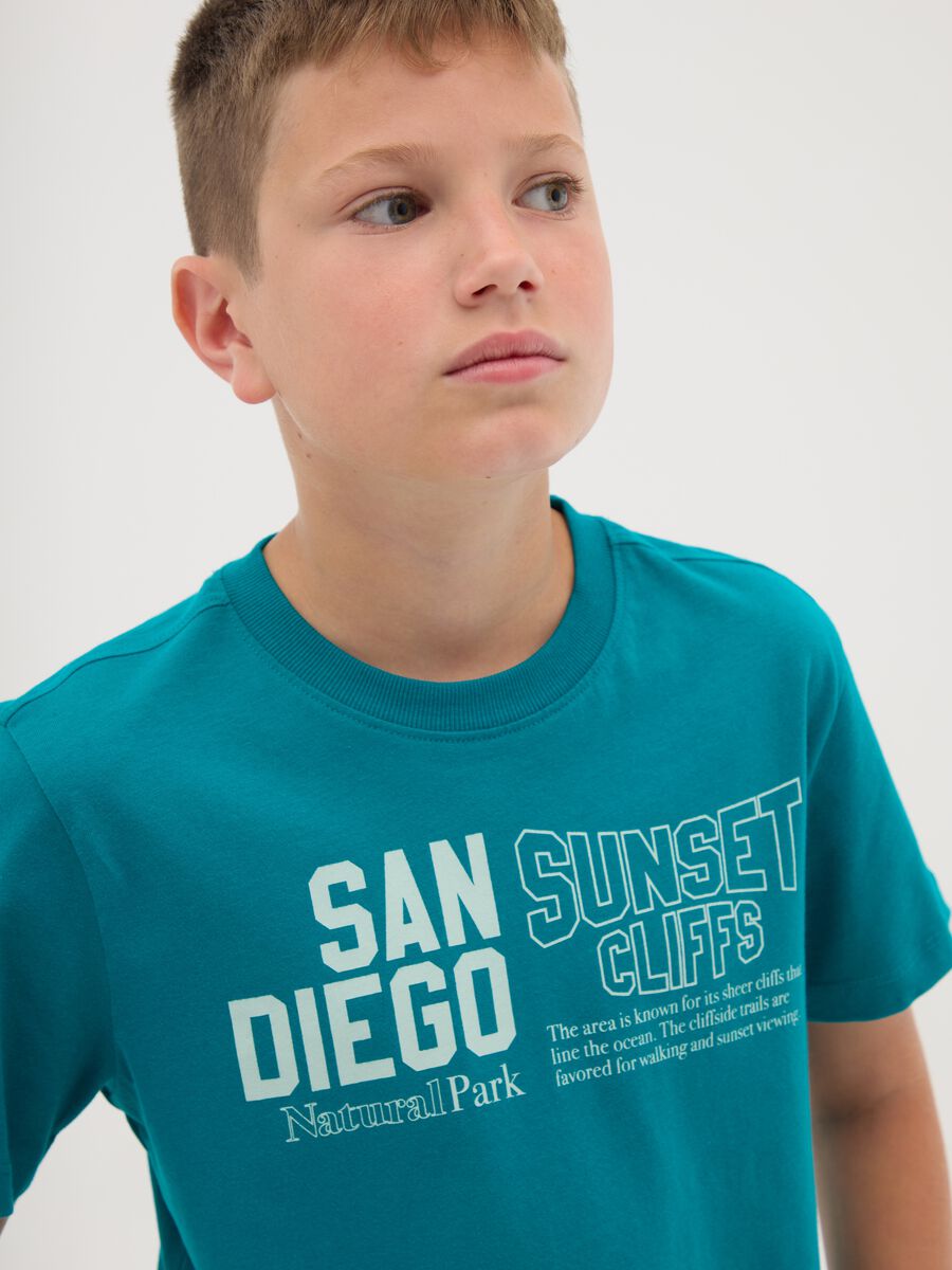 Blue organic cotton T-shirt with lettering print_2