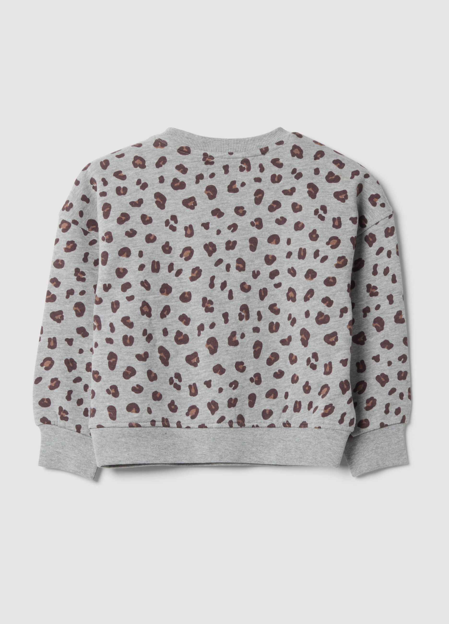 Grey pure cotton animal print crew-neck sweatshirt