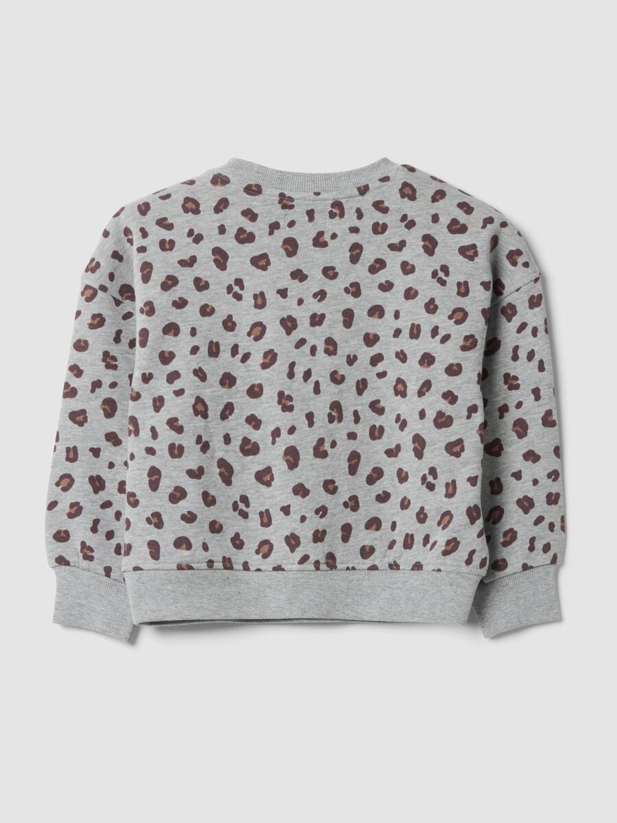 Felpa grigia in puro cotone con girocollo animalier_1
